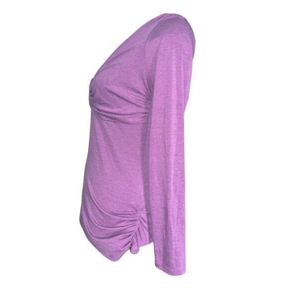 Halara Twisted V Neck Long Sleeve Ruched Skinny Work Top Sz Large Pink Womens - Picture 10 of 12